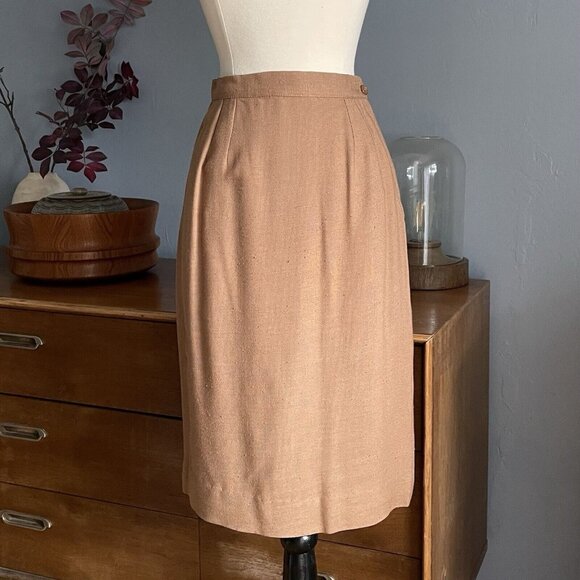 Vtg 60’s Jackie Stuart Cropped Jacket Skirt Suit Tweed Camel Office Mad Men XS/S - Picture 7 of 11